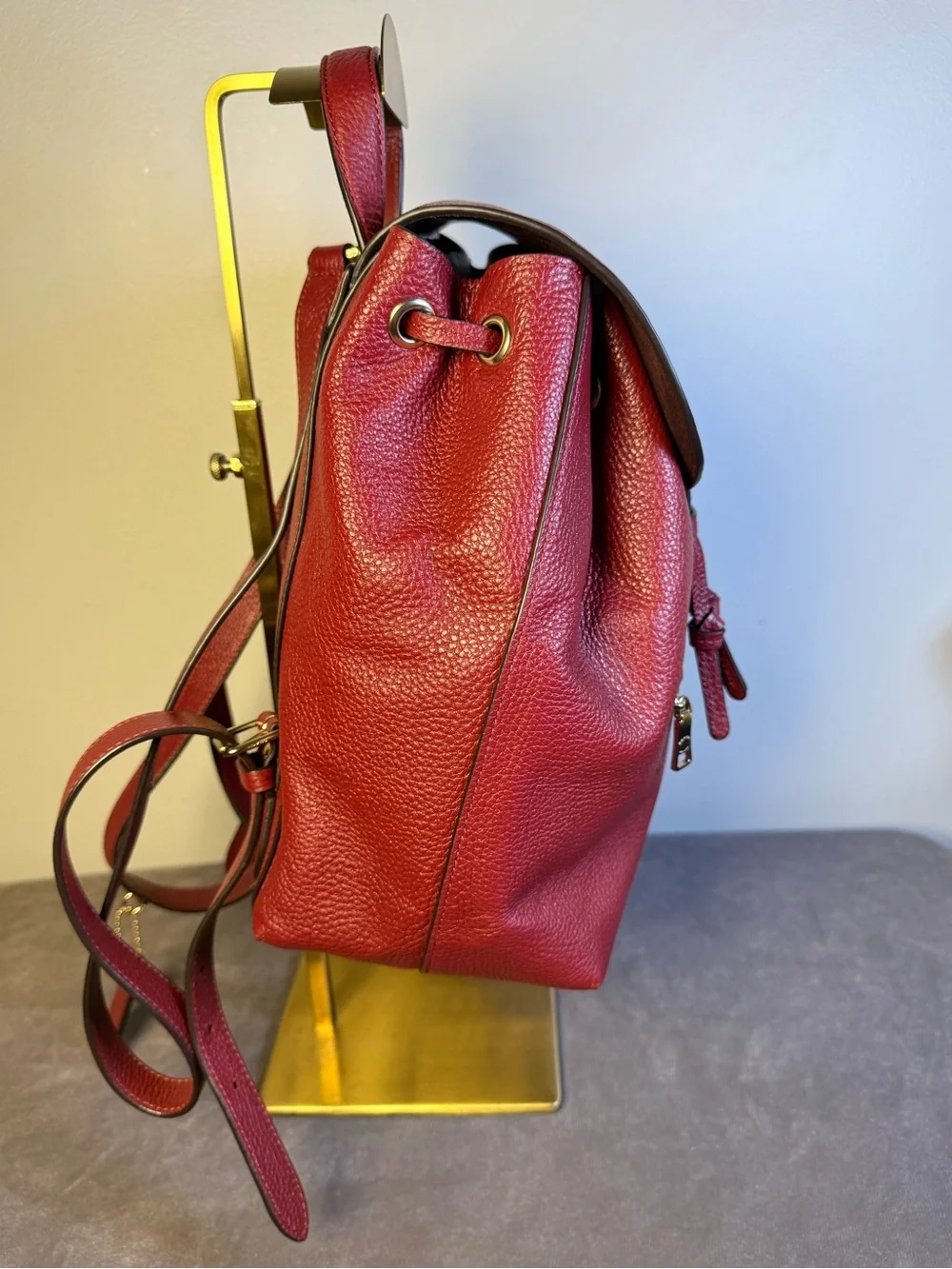 Coach Kleo Backpack Pebbled RED Leather gold toned hardware NWOT MEDIUM SIZE - Picture 6 of 14